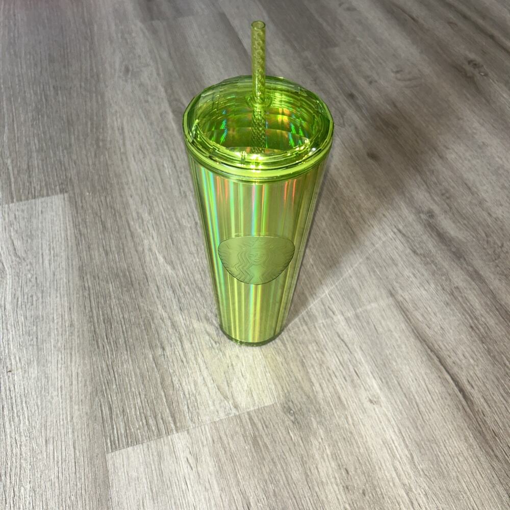 Starbucks Venti Tumbler Cold Cup 24oz Lime Green Yellow Kaleidoscope Dome NEW